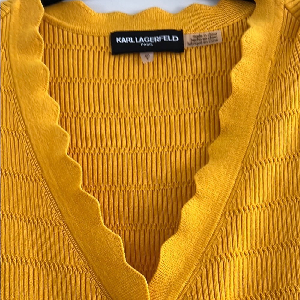 Karl Lagerfeld Paris Marigold Short Sleeve Scalloped Trim Sweater Size XL - Picture 5 of 12